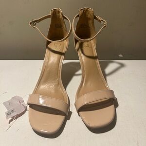 Material Girl nude patent 3” heels with ankle strap size 11 NWT